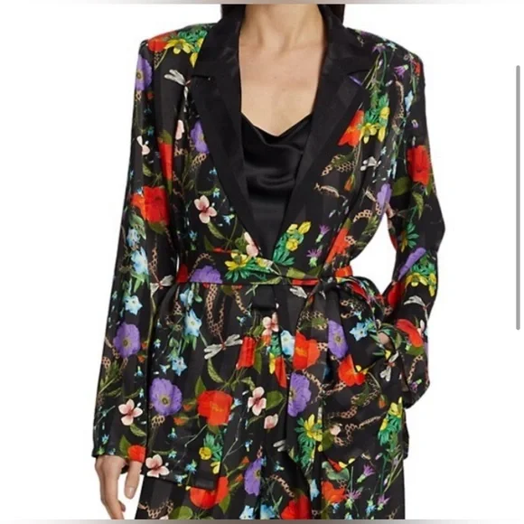 NWT L'Agence Ciara Robe Top Black Multi Botanical Snake Floral Black Size Medium - Picture 2 of 8